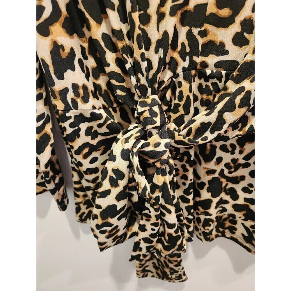 Eloquii Leopard Print Tie Waist Blouse slinky Stretchy long sleeve euc sz 18/20 - Picture 2 of 6
